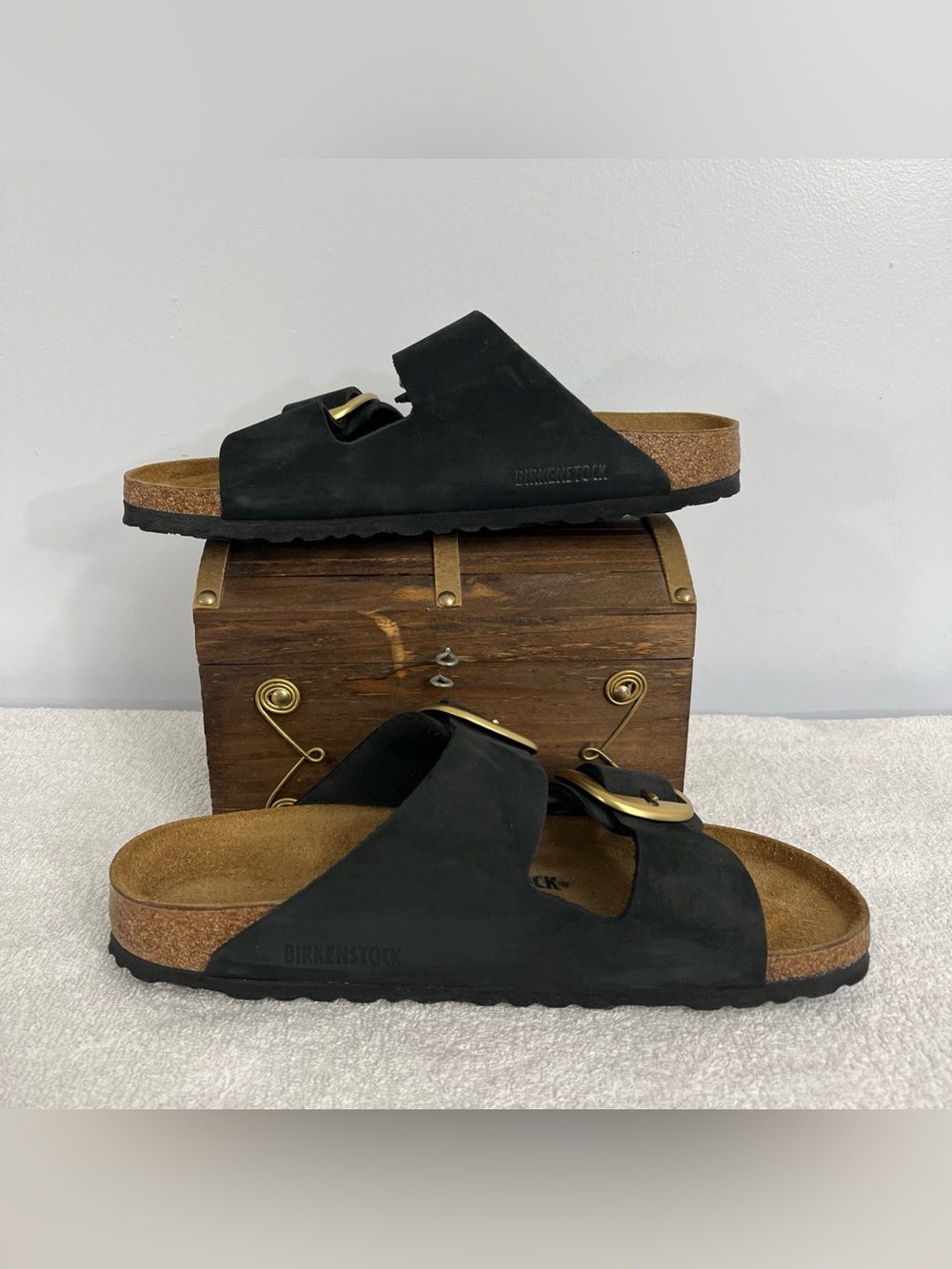Birkenstock Arizona Big Buckle Sandal Black Nubuck Leather Women’s Size 10 USA - Picture 3 of 12